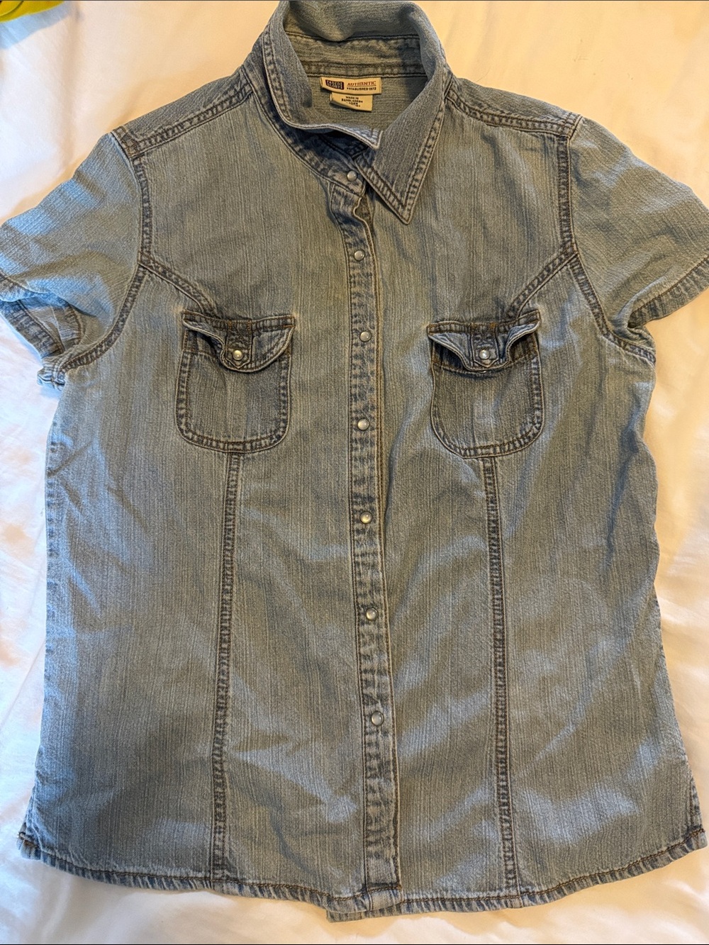 Faded Glory Light Blue Denim Snap Shirt